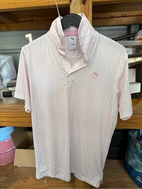 Puma Men's Light Pink Patterned Performance Polo